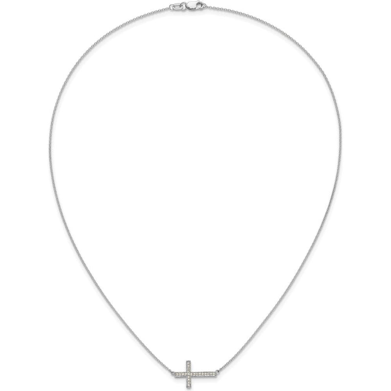14K White Gold Diamond Sideways Cross Necklace with 22 Round Diamonds - 0.006 Carat Total Diamond Weight by Monteluci Fine Jewelry