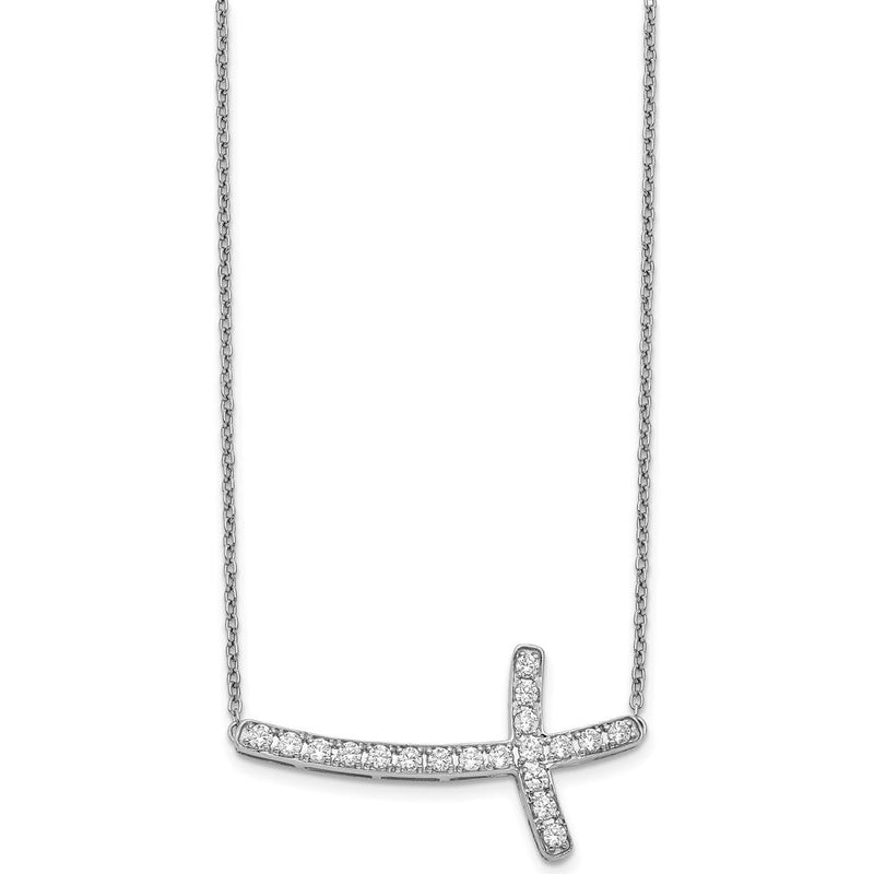 14K White Gold Diamond Sideways Cross Pendant Necklace - 0.47 Carat Total Diamond Weight by Monteluci Fine Jewelry