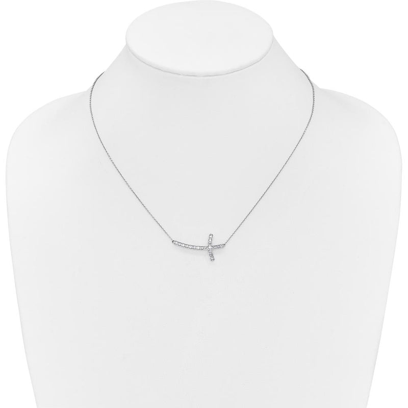 14K White Gold Diamond Sideways Cross Pendant Necklace - 0.47 Carat Total Diamond Weight by Monteluci Fine Jewelry