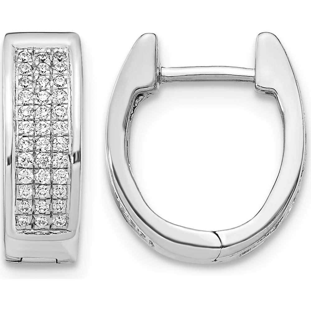 14K White Gold Diamond Small Hinged Oval Hoop Earrings - 0.0079 Carat Total Diamond Weight by Monteluci Fine Jewelry