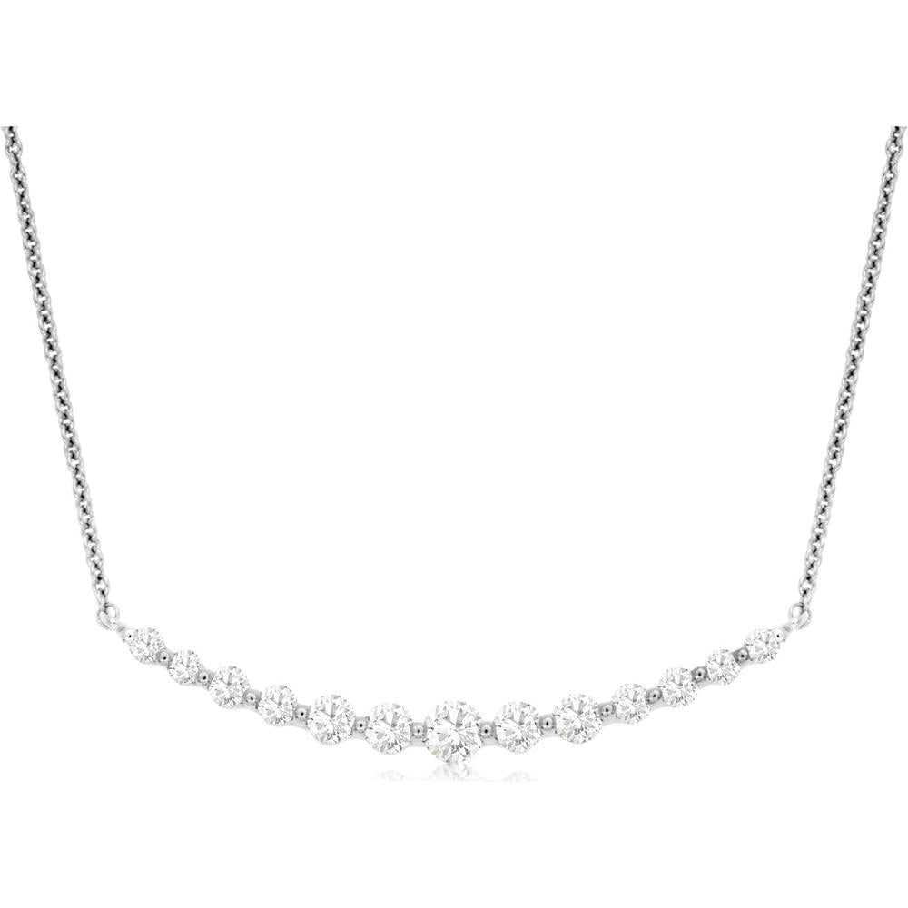 14K White Gold Diamond Smile Station Necklace with Round Diamonds - 0.31 Carat Total Diamond Weight - Royal Jewelry