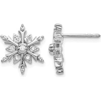 14K White Gold Diamond Snowflake Button Earrings - 0.06 Carat Total Diamond Weight by Monteluci Fine Jewelry