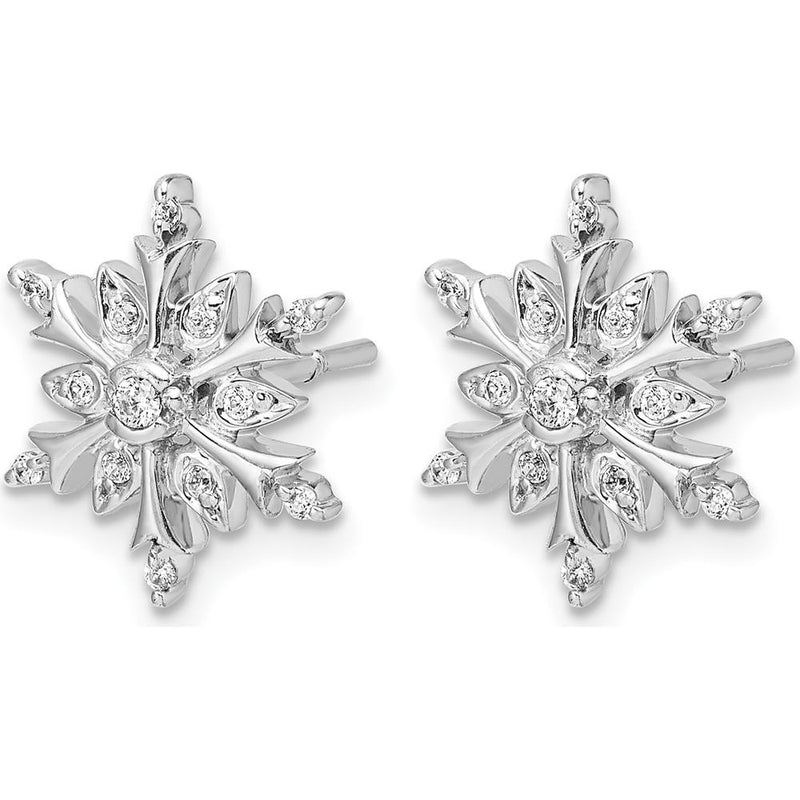 14K White Gold Diamond Snowflake Button Earrings - 0.06 Carat Total Diamond Weight by Monteluci Fine Jewelry