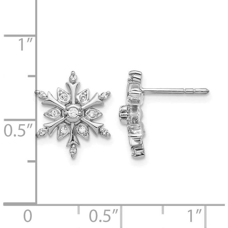 14K White Gold Diamond Snowflake Button Earrings - 0.06 Carat Total Diamond Weight by Monteluci Fine Jewelry