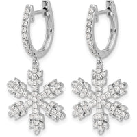 14K White Gold Diamond Snowflake Drop Earrings with 18 Round Diamonds - 0.028 Carat Total Diamond Weight by Monteluci Fine Jewelry