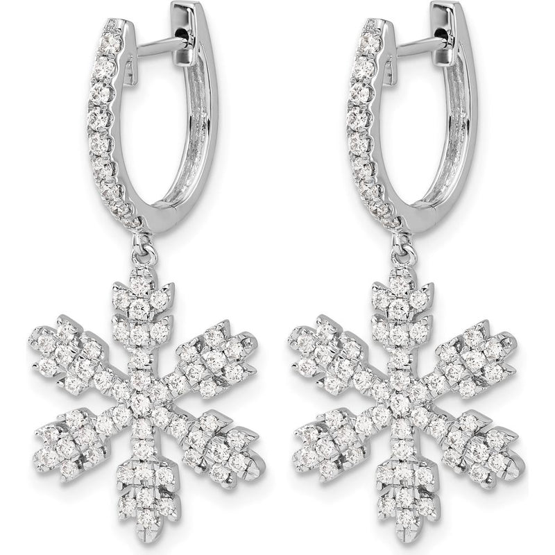 14K White Gold Diamond Snowflake Drop Earrings with 18 Round Diamonds - 0.028 Carat Total Diamond Weight by Monteluci Fine Jewelry