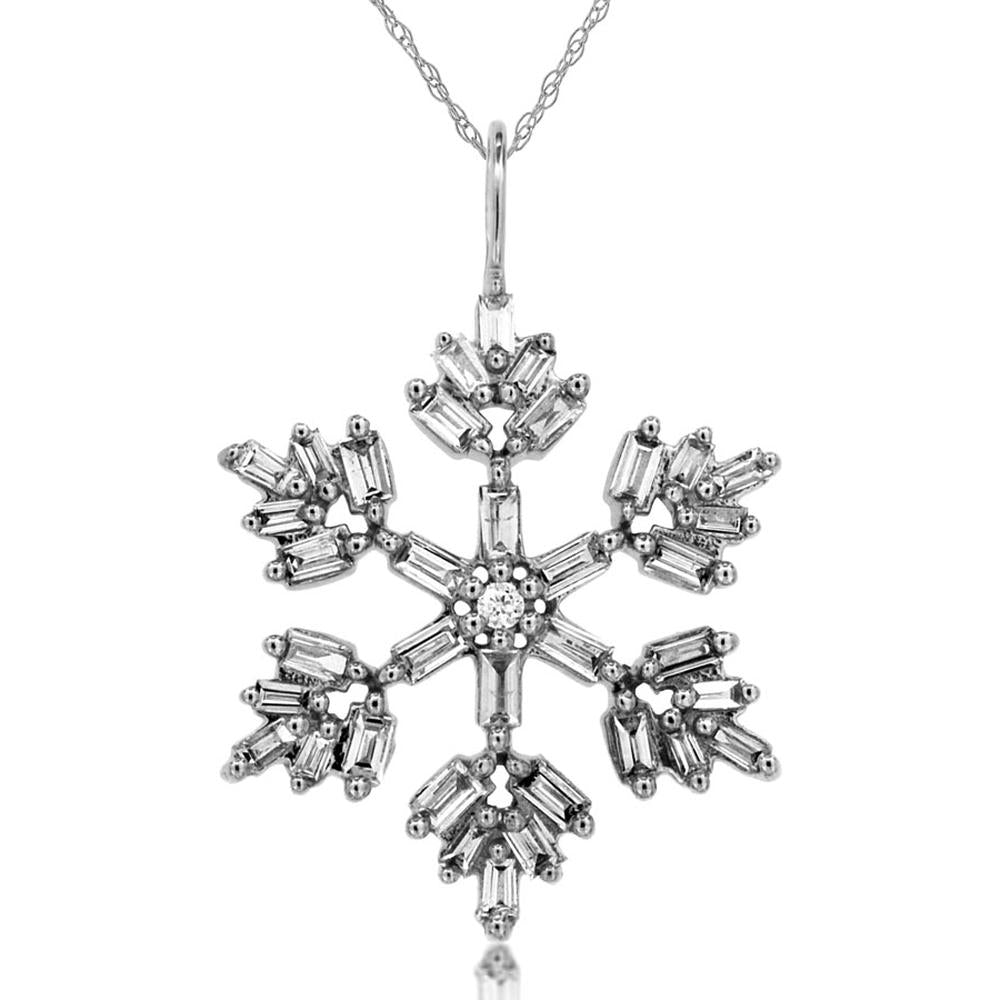 14K White Gold Diamond Snowflake Pendant - 0.40 Carats Total Diamond Weight