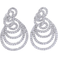 14K White Gold Diamond Spiral Statement Drop Earrings with Prong-Set Round Diamonds - 7.00 Carat Total Diamond Weight