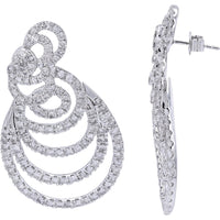 14K White Gold Diamond Spiral Statement Drop Earrings with Prong-Set Round Diamonds - 7.00 Carat Total Diamond Weight