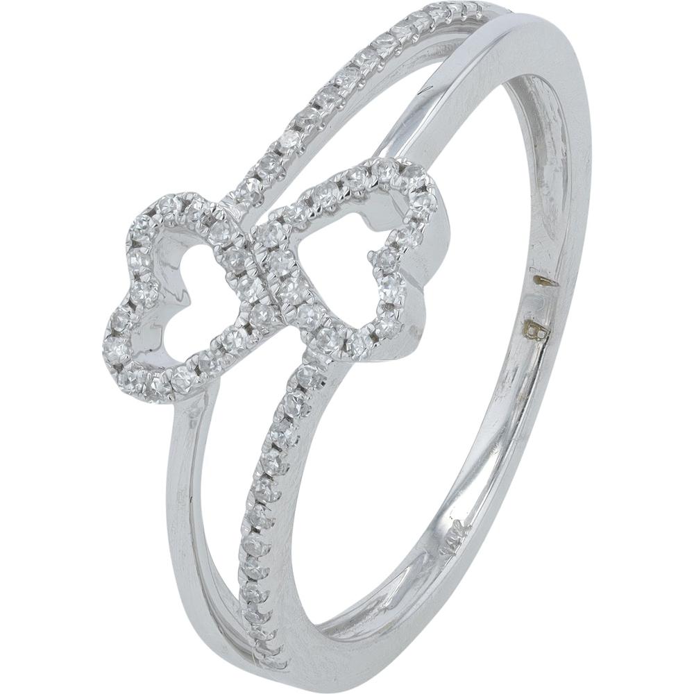 14K White Gold Diamond Split Shank Heart Ring with Pave-Set Diamonds - 0.15 Carats Total Diamond Weight