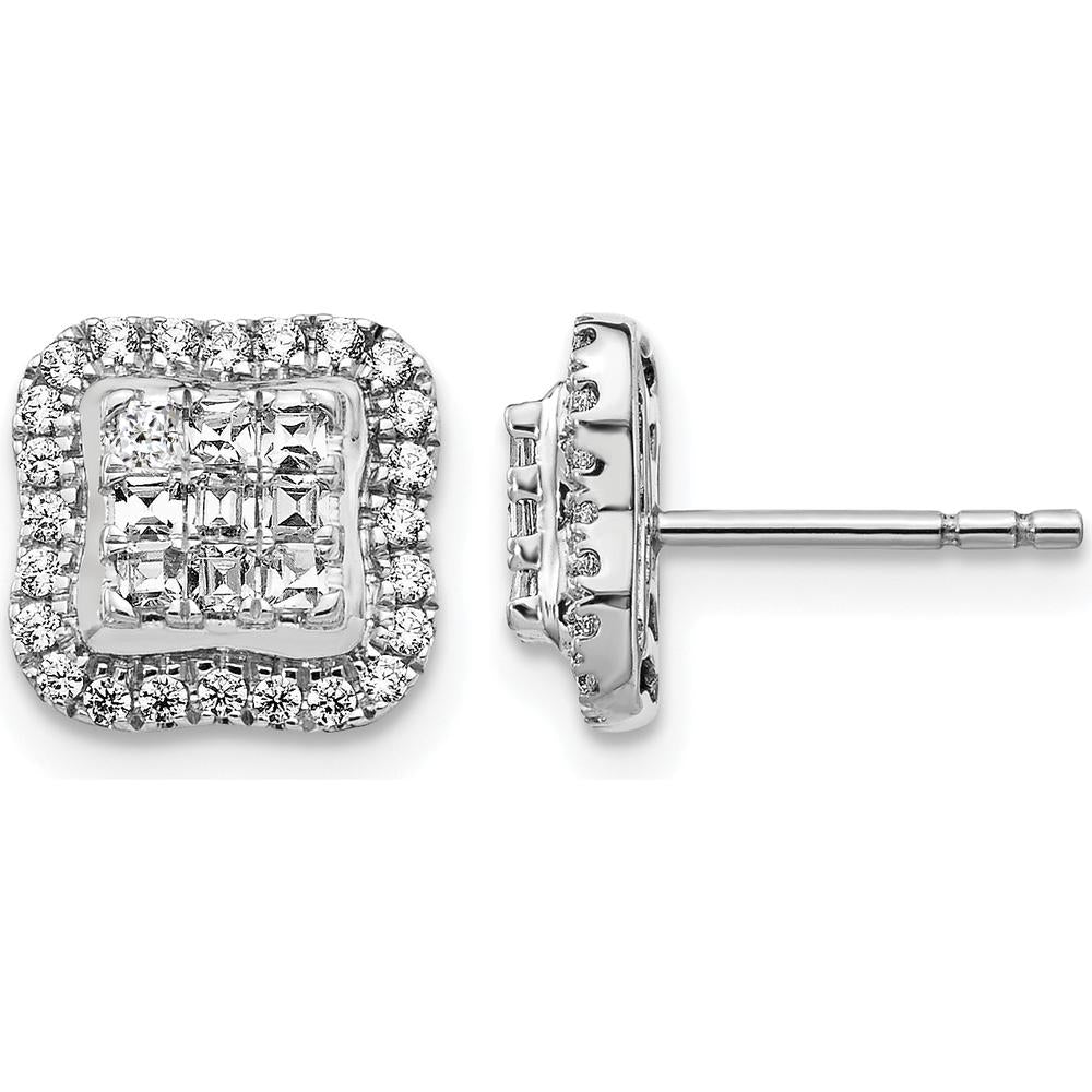 14K White Gold Diamond Square Cluster Post Earrings with Round Diamonds - 0.36 Carat Total Diamond Weight by Monteluci Fine Jewelry