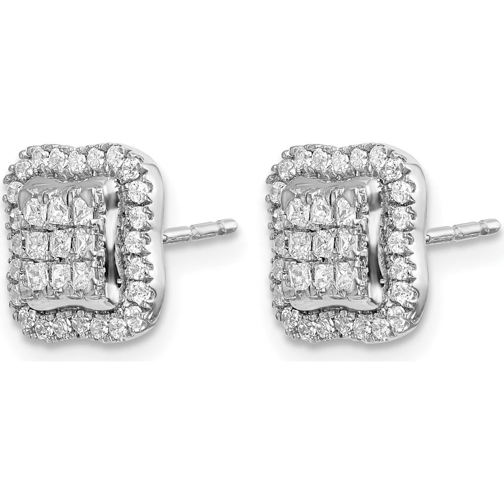 14K White Gold Diamond Square Cluster Post Earrings with Round Diamonds - 0.36 Carat Total Diamond Weight by Monteluci Fine Jewelry