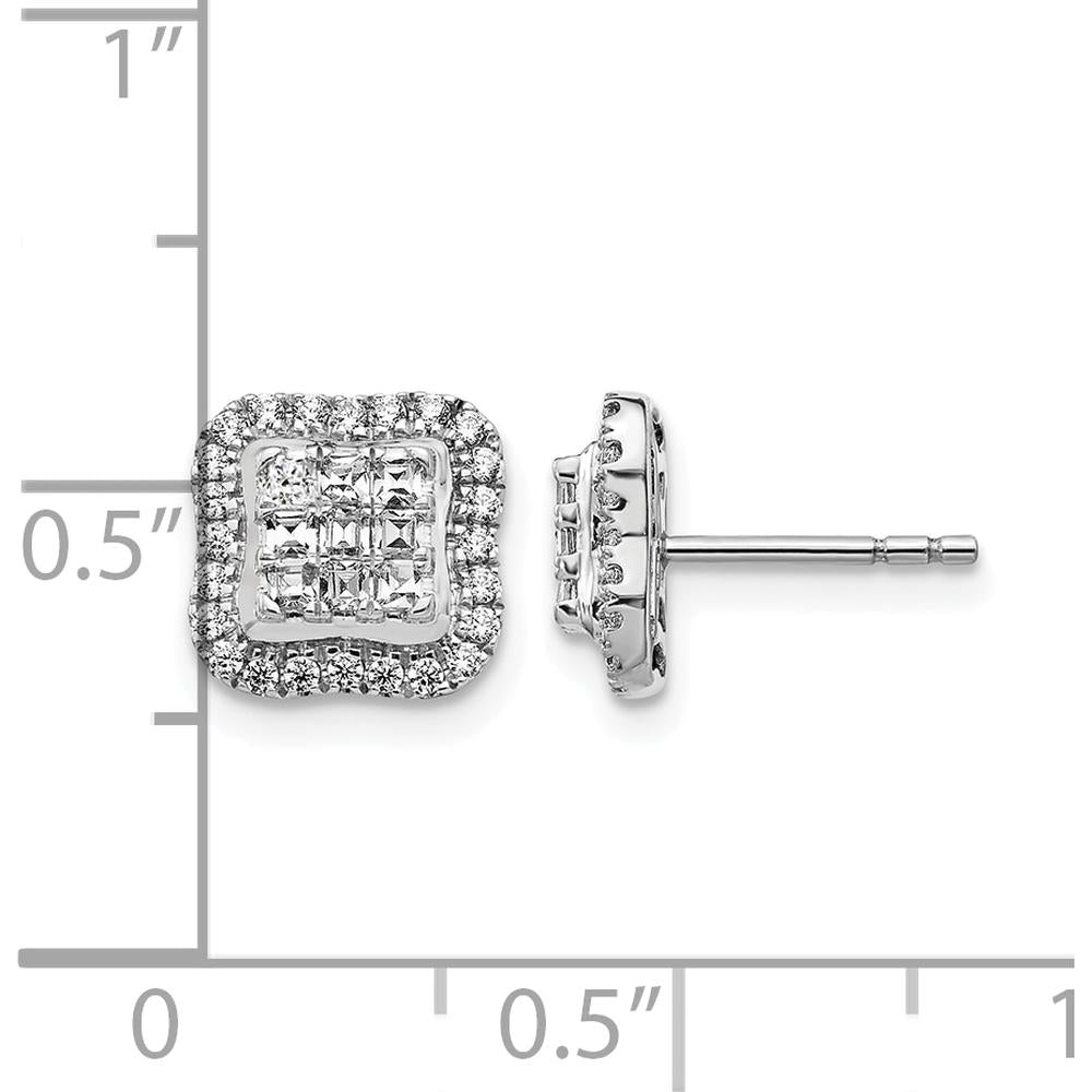 14K White Gold Diamond Square Cluster Post Earrings with Round Diamonds - 0.36 Carat Total Diamond Weight by Monteluci Fine Jewelry