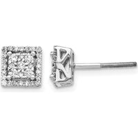 14K White Gold Diamond Square Cluster Screw Back Post Earrings - 0.36 Carat Total Diamond Weight by Monteluci Fine Jewelry