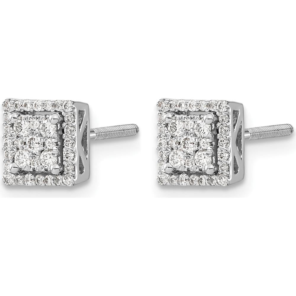 14K White Gold Diamond Square Cluster Screw Back Post Earrings - 0.36 Carat Total Diamond Weight by Monteluci Fine Jewelry