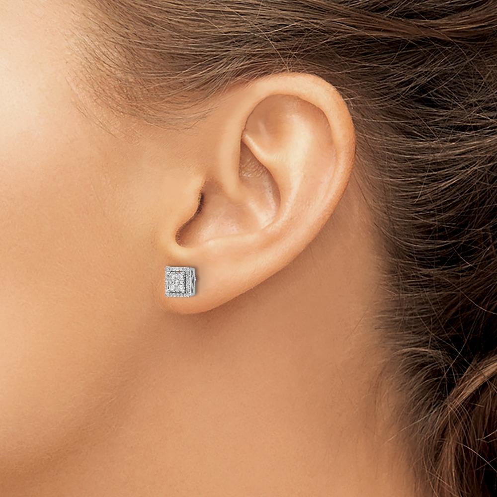 14K White Gold Diamond Square Cluster Screw Back Post Earrings - 0.36 Carat Total Diamond Weight by Monteluci Fine Jewelry