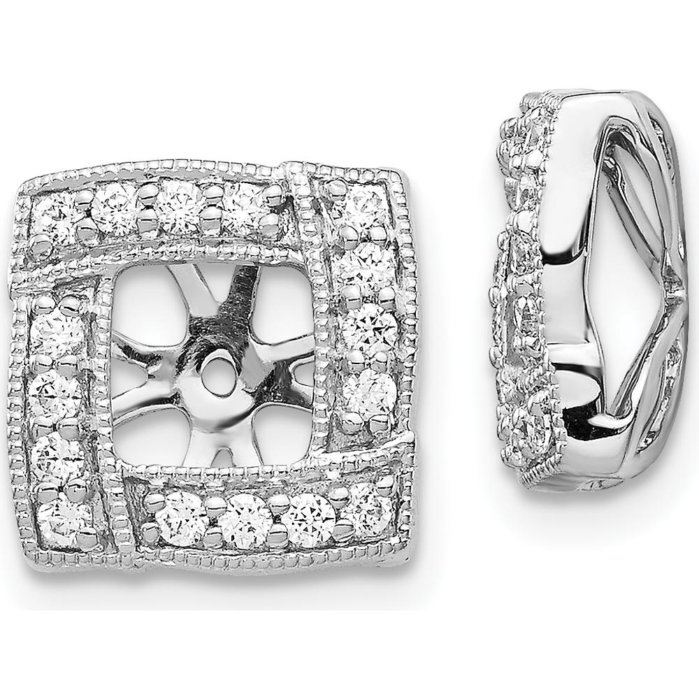 14K White Gold Diamond Square Earring Jackets with 32 Round Diamonds - 0.01 Carats Total Diamond Weight by Monteluci Fine Jewelry