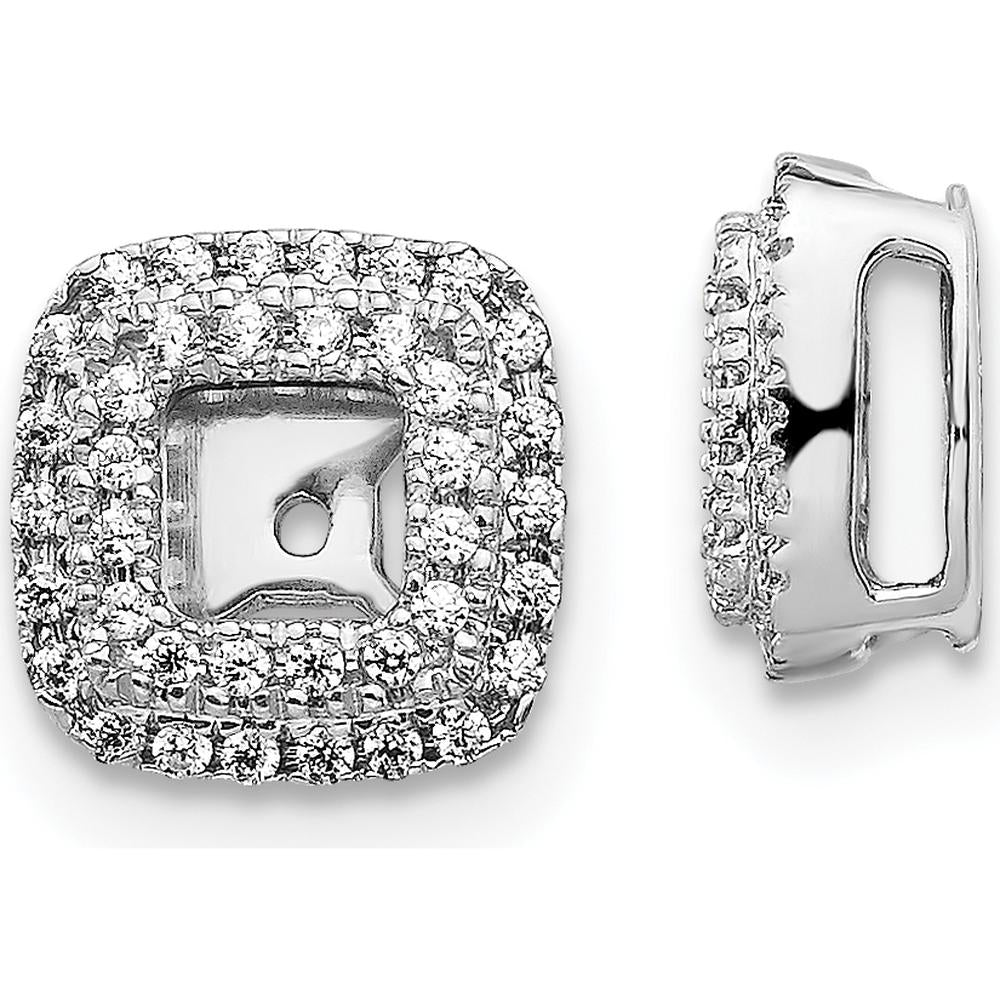 14K White Gold Diamond Square Earring Jackets with Round Diamond Cluster - 0.003 Carats Total Diamond Weight by Monteluci Fine Jewelry