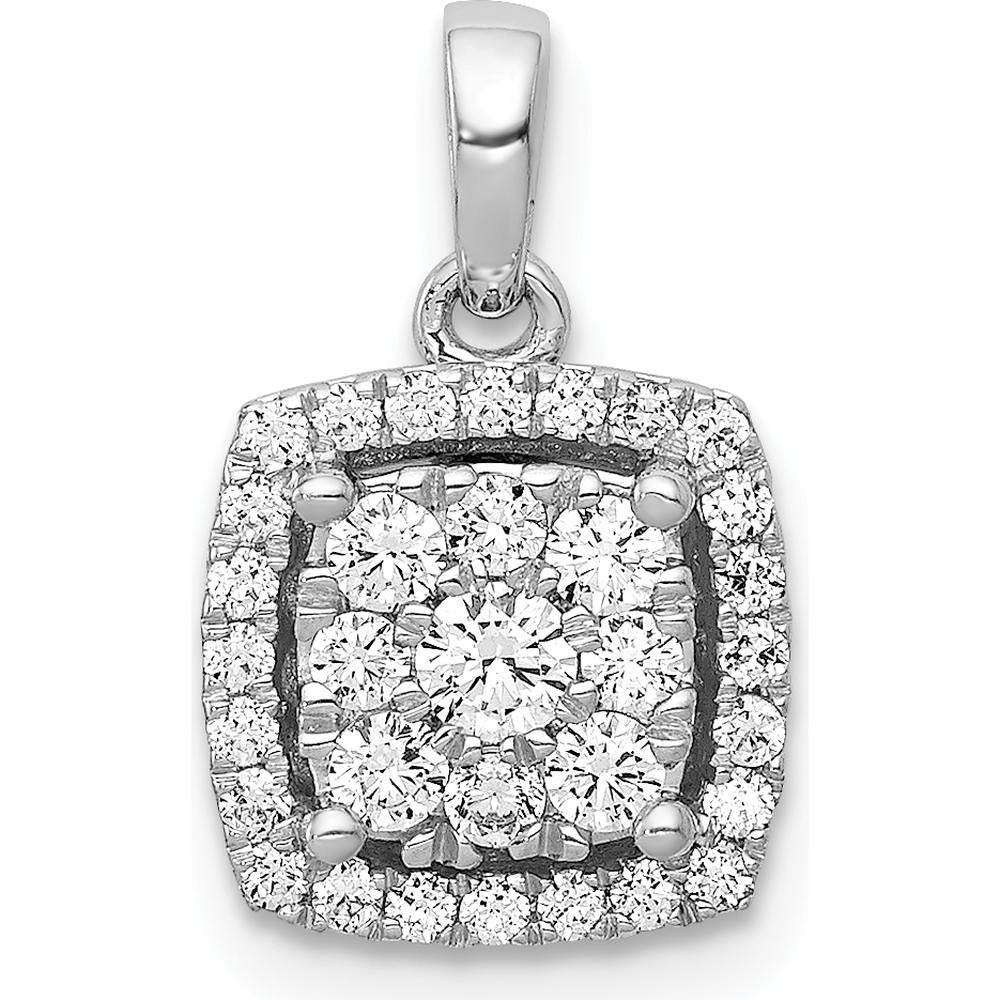 14K White Gold Diamond Square Halo Cluster Pendant - 1/2 Carat Total Diamond Weight by Monteluci Fine Jewelry