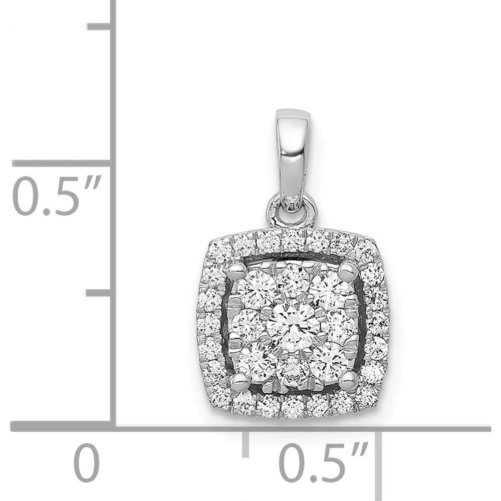 14K White Gold Diamond Square Halo Cluster Pendant - 1/2 Carat Total Diamond Weight by Monteluci Fine Jewelry