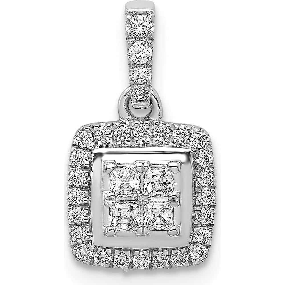14K White Gold Diamond Square Halo Cluster Pendant - 1/3 Carat Total Diamond Weight by Monteluci Fine Jewelry