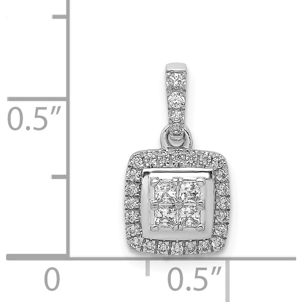 14K White Gold Diamond Square Halo Cluster Pendant - 1/3 Carat Total Diamond Weight by Monteluci Fine Jewelry