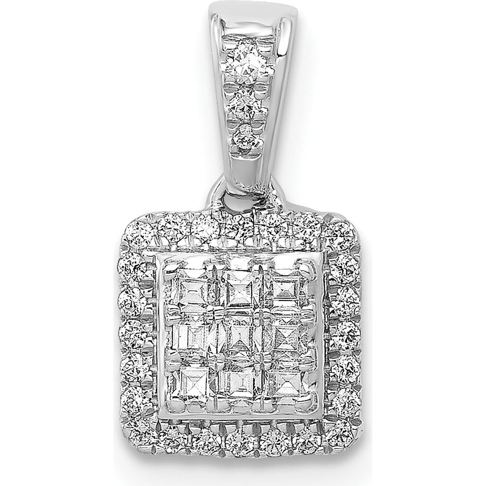 14K White Gold Diamond Square Halo Cluster Pendant with Natural Diamonds - 1/4 Carat Total Diamond Weight by Monteluci Fine Jewelry