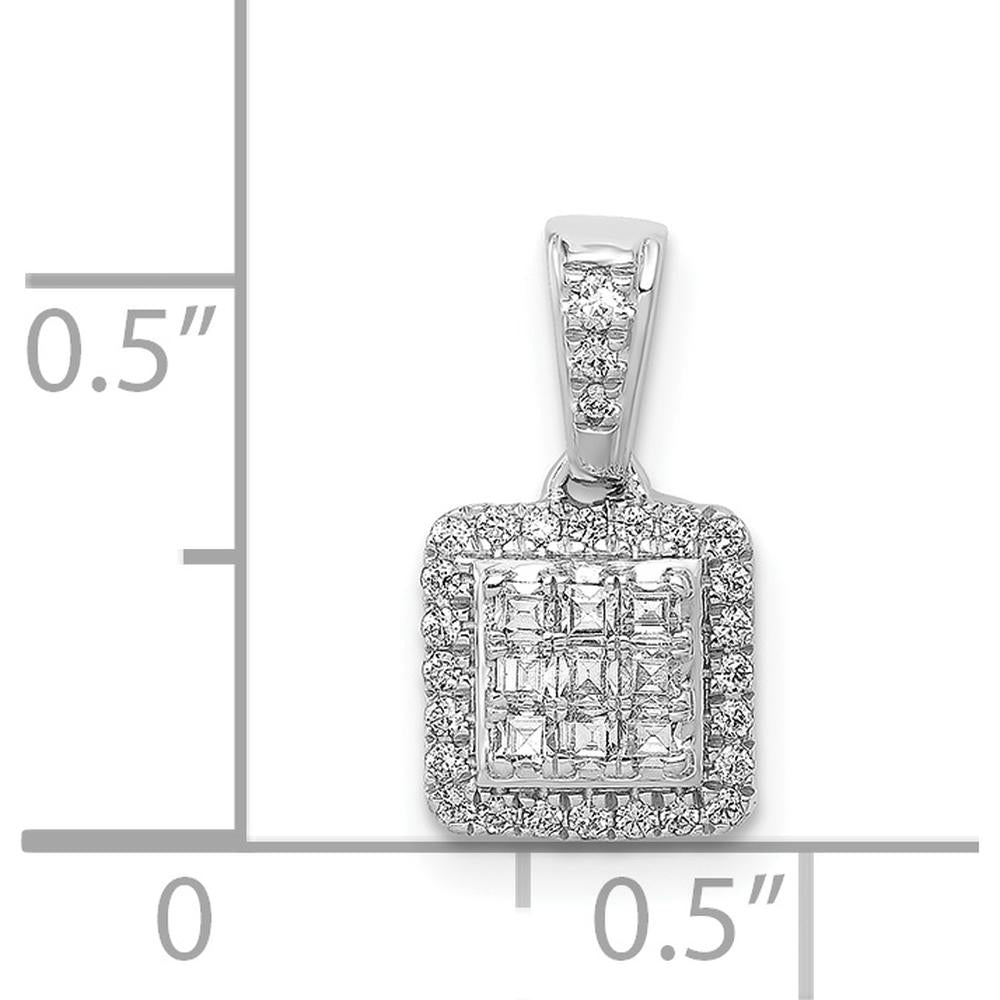 14K White Gold Diamond Square Halo Cluster Pendant with Natural Diamonds - 1/4 Carat Total Diamond Weight by Monteluci Fine Jewelry