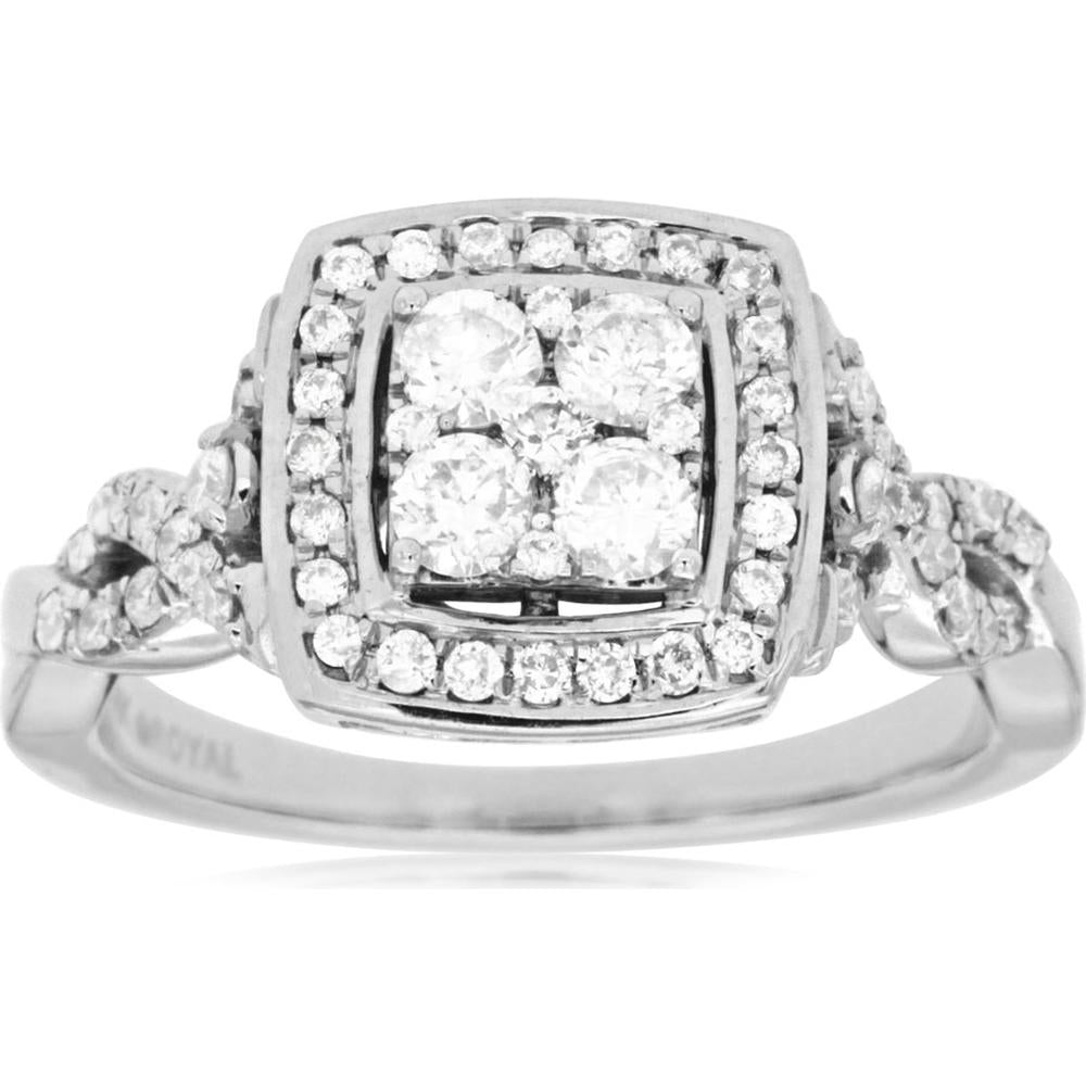 14K White Gold Diamond Square Halo Ring with Round Diamonds - 0.78 Carats Total Diamond Weight
