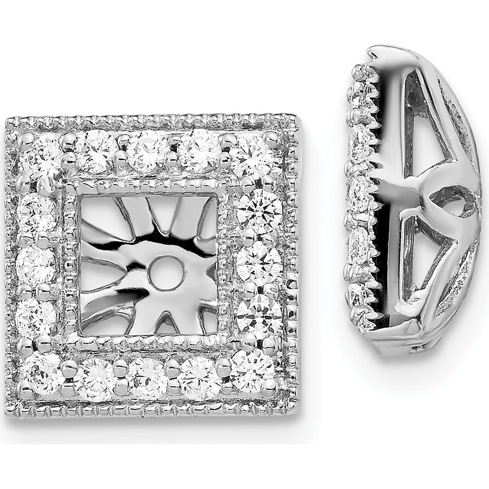 14K White Gold Diamond Square Jacket Earrings with 32 Round Diamonds - 0.015 Carats Total Diamond Weight by Monteluci Fine Jewelry