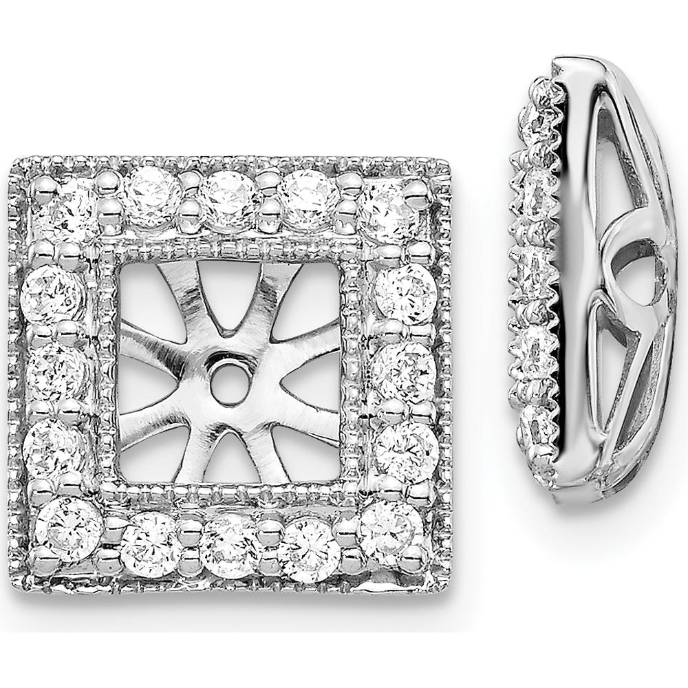 14K White Gold Diamond Square Jacket Earrings with 32 Round Diamonds - 0.015 Carats Total Diamond Weight by Monteluci Fine Jewelry