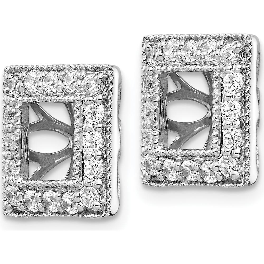 14K White Gold Diamond Square Jacket Earrings with 32 Round Diamonds - 0.015 Carats Total Diamond Weight by Monteluci Fine Jewelry
