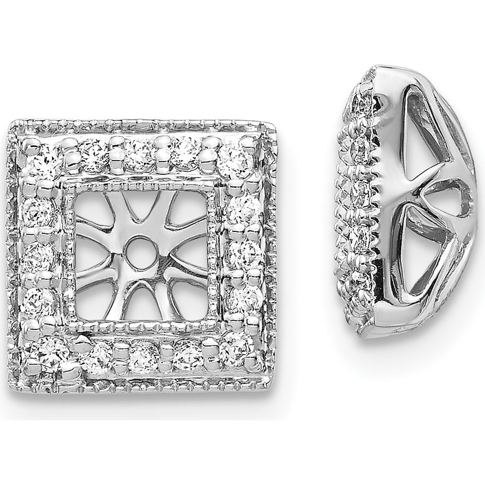 14K White Gold Diamond Square Jacket Earrings with Round Diamond Cluster - 0.18 Carats Total Diamond Weight by Monteluci Fine Jewelry