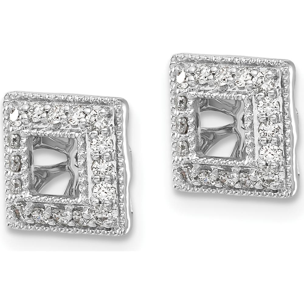 14K White Gold Diamond Square Jacket Earrings with Round Diamond Cluster - 0.18 Carats Total Diamond Weight by Monteluci Fine Jewelry