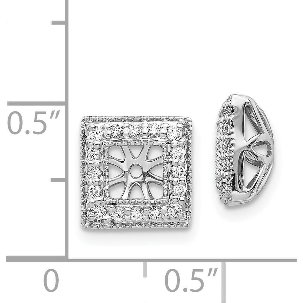 14K White Gold Diamond Square Jacket Earrings with Round Diamond Cluster - 0.18 Carats Total Diamond Weight by Monteluci Fine Jewelry