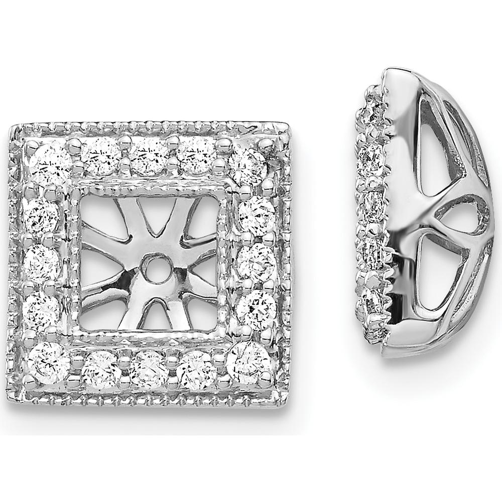 14K White Gold Diamond Square Jacket Earrings with Round Diamonds - 0.022 Carats Total Diamond Weight by Monteluci Fine Jewelry