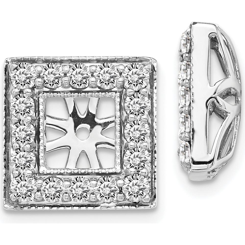 14K White Gold Diamond Square Jacket Earrings with Round Natural Diamonds - 0.07 Carats Total Diamond Weight by Monteluci Fine Jewelry