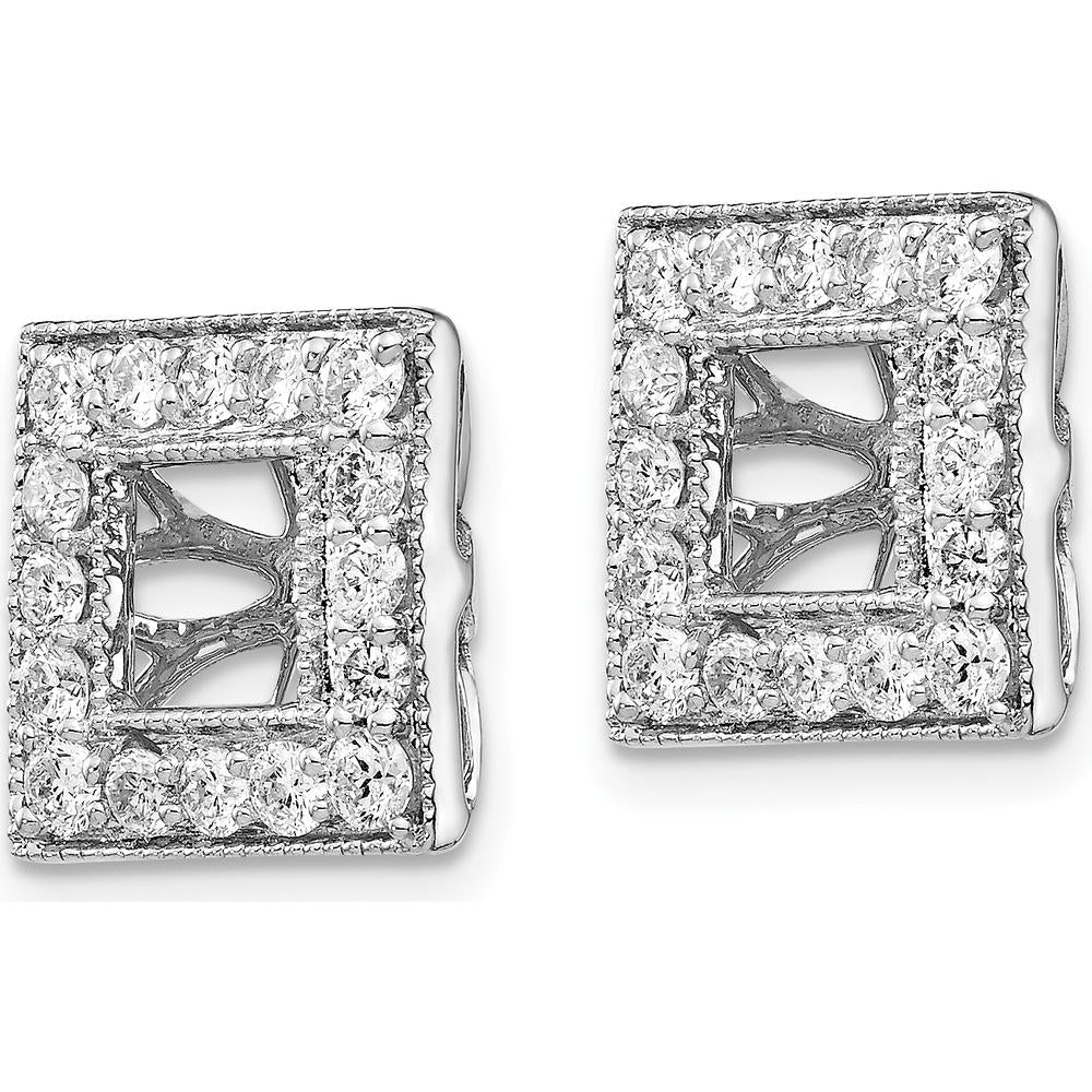14K White Gold Diamond Square Jacket Earrings with Round Natural Diamonds - 0.07 Carats Total Diamond Weight by Monteluci Fine Jewelry
