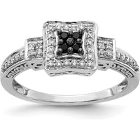14K White Gold Diamond Square Ring with Black and White Diamonds - 0.65 Carat Total Diamond Weight by 0