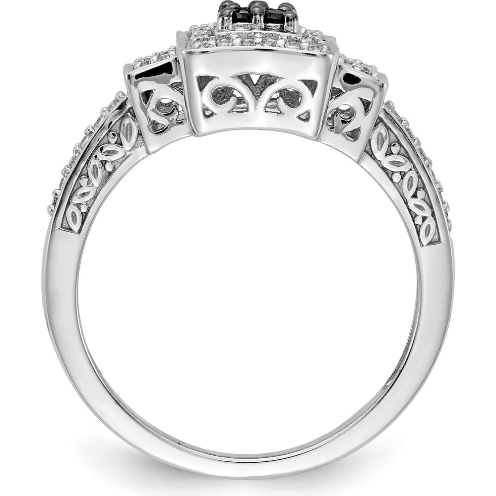 14K White Gold Diamond Square Ring with Black and White Diamonds - 0.65 Carat Total Diamond Weight by 0