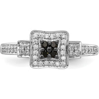14K White Gold Diamond Square Ring with Black and White Diamonds - 0.65 Carat Total Diamond Weight by 0