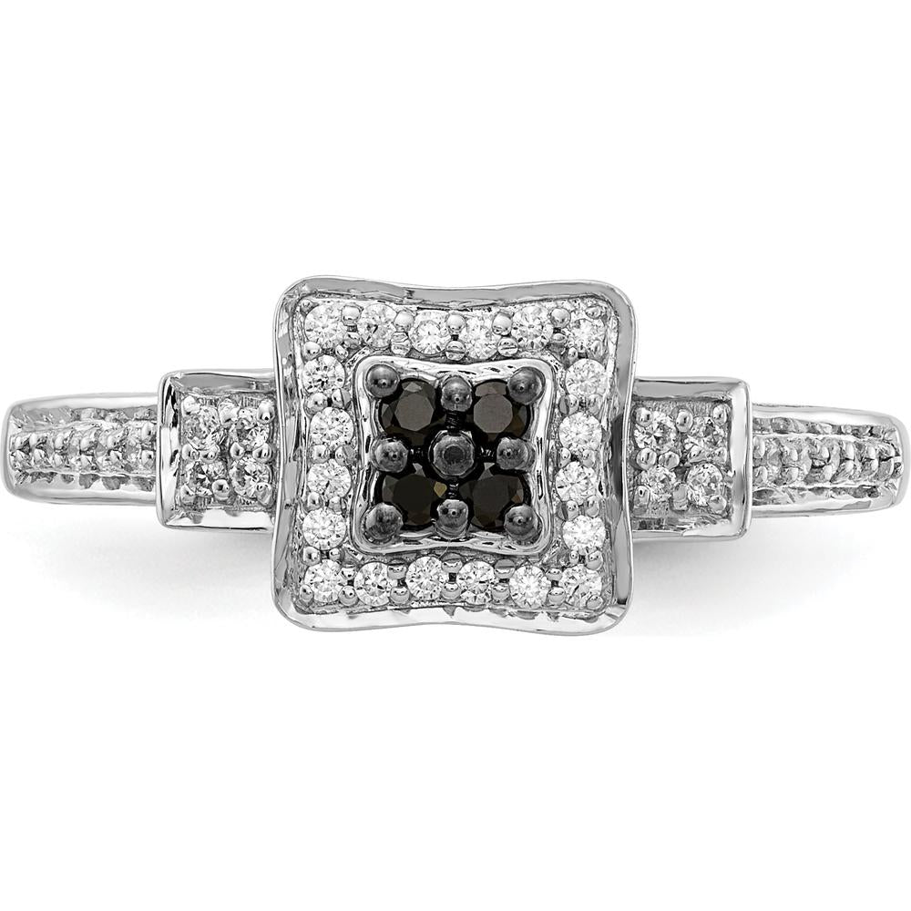 14K White Gold Diamond Square Ring with Black and White Diamonds - 0.65 Carat Total Diamond Weight by 0