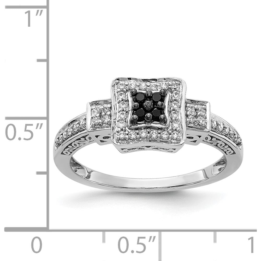 14K White Gold Diamond Square Ring with Black and White Diamonds - 0.65 Carat Total Diamond Weight by 0