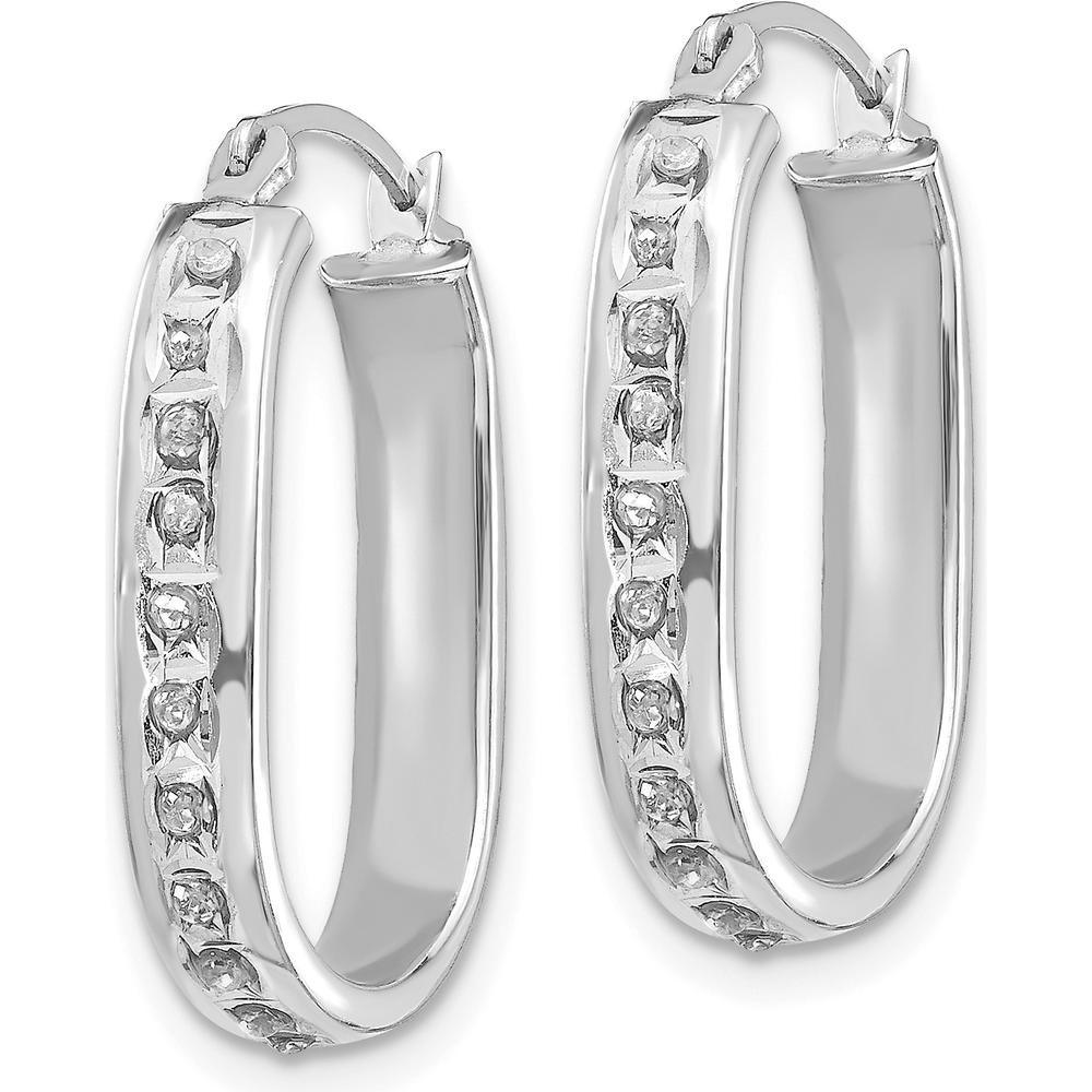14K White Gold Diamond Squared Hinged Hoop Earrings - 0.010 Carats Total Diamond Weight by Monteluci Fine Jewelry