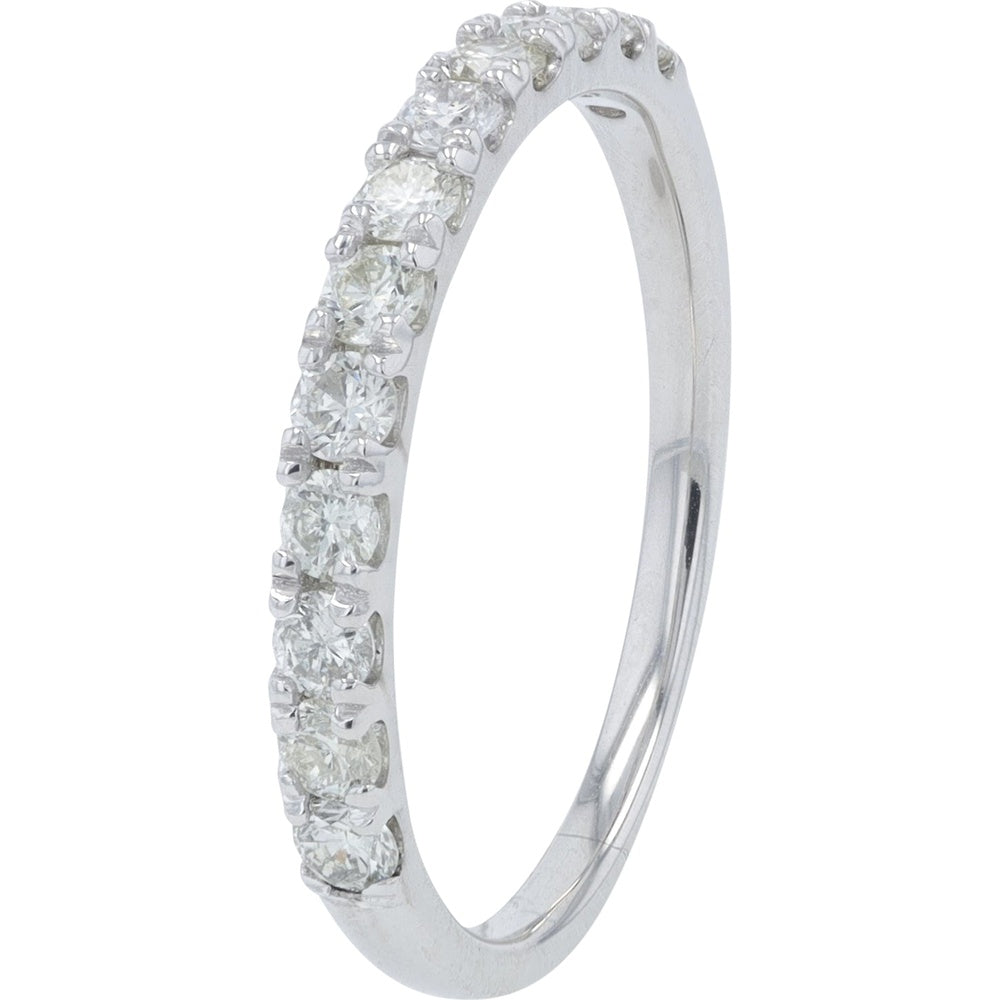 14K White Gold Diamond Stackable Band with Round Brilliant Cut Prong-Set Diamonds - 0.50 Carat Total Diamond Weight
