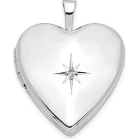 14K White Gold Diamond Star 20mm Heart Locket with Rhodium Plating - 0.010 ctw Diamond Weight by Monteluci Fine Jewelry