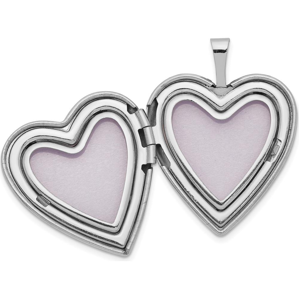 14K White Gold Diamond Star 20mm Heart Locket with Rhodium Plating - 0.010 ctw Diamond Weight by Monteluci Fine Jewelry
