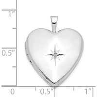 14K White Gold Diamond Star 20mm Heart Locket with Rhodium Plating - 0.010 ctw Diamond Weight by Monteluci Fine Jewelry