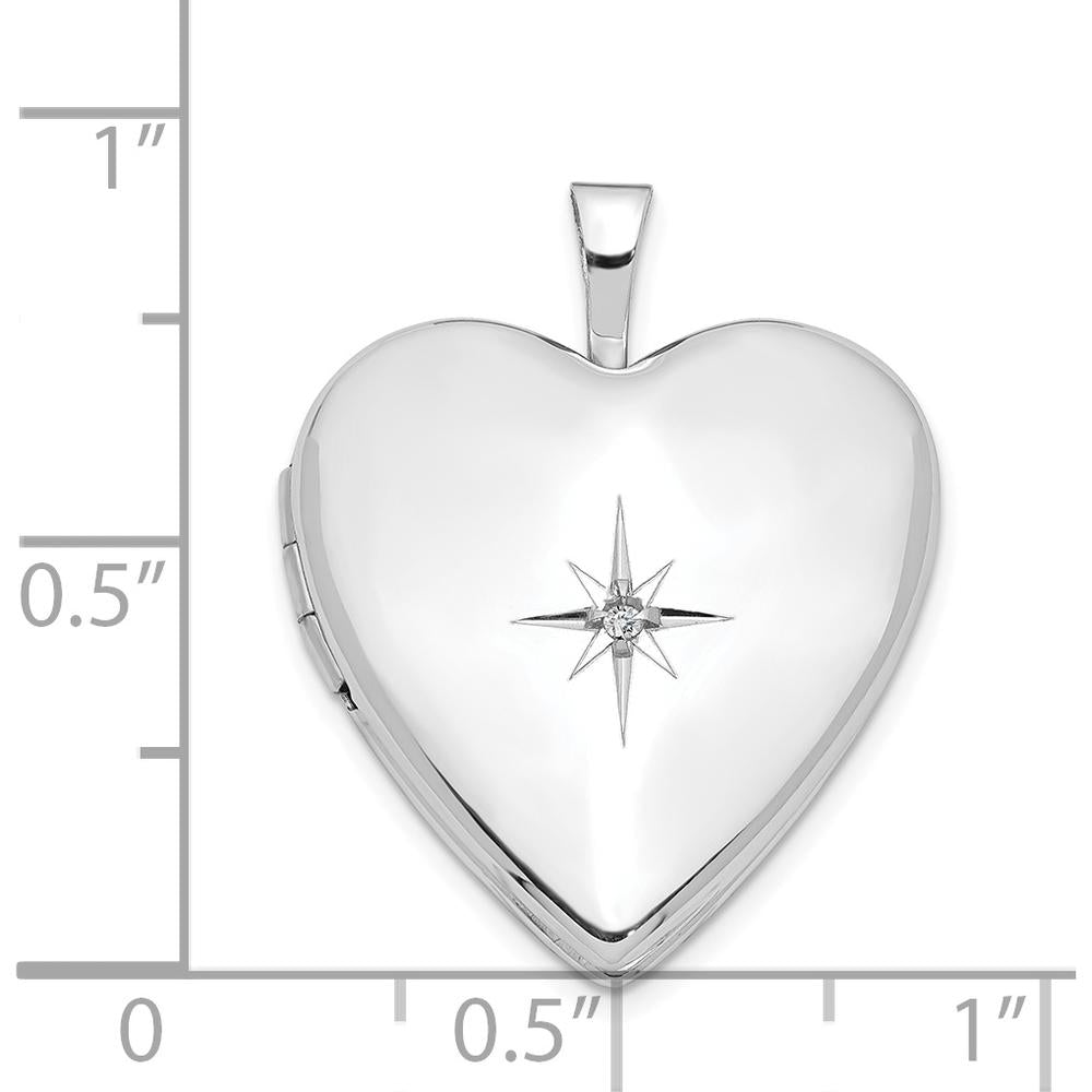 14K White Gold Diamond Star 20mm Heart Locket with Rhodium Plating - 0.010 ctw Diamond Weight by Monteluci Fine Jewelry