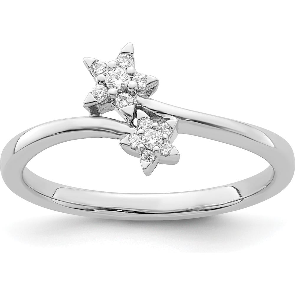 14K White Gold Diamond Star Bypass Ring with Round Diamonds - 0.06 Carat Total Diamond Weight by 0